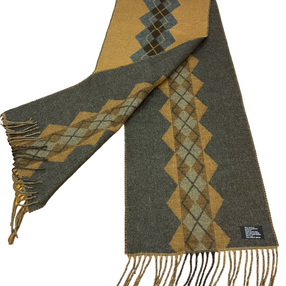 Fraas Adult Scarf Germany-Made Acrylic Soft Fringe 64x11.5"‎ Reversible Tan-Gray - Picture 2 of 7